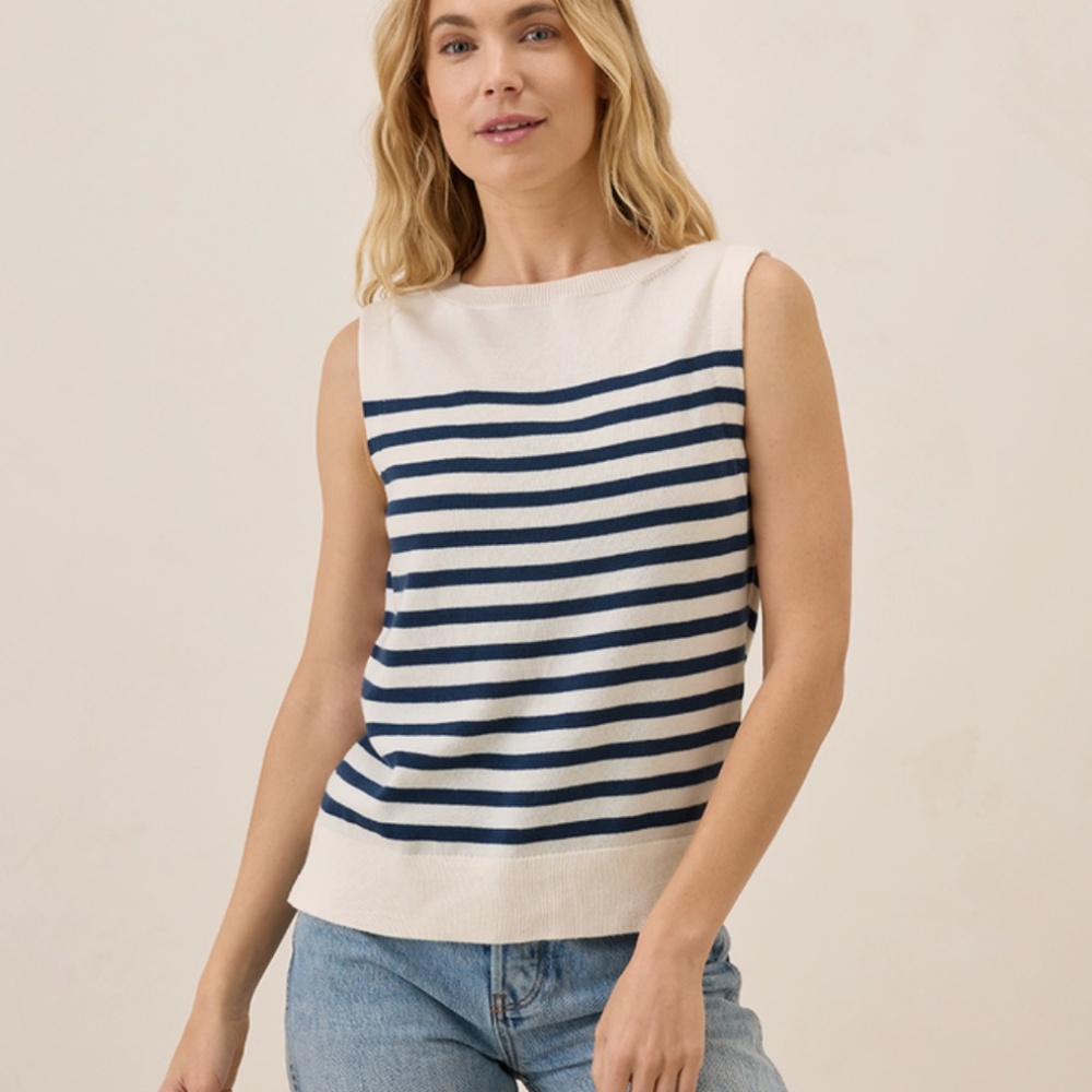 NEW! Pact Laguna Navy Stripe Classic Fine Knit Shell Size XL NWT!